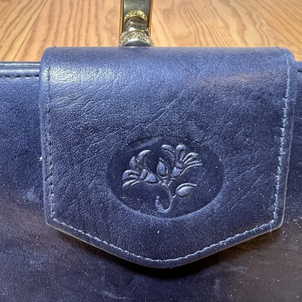 Julia Buxton Womens Heiress Cardex Genuine Leather Wallet Navy Blue Purse